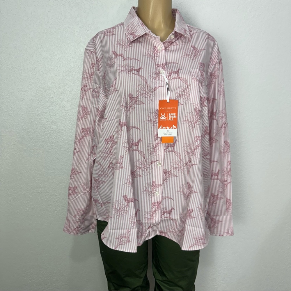 Con.struct Pink Striped with pup pattern floral save the dogs button loungeShirt